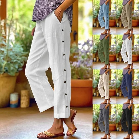 👖Pantalon casual cu croială lejeră în culoare solidă, cu nasturi laterali