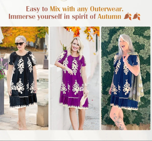 👗Tavaszi/nyári forró eladó - Retro nyomtatott kerek nyakú ruha