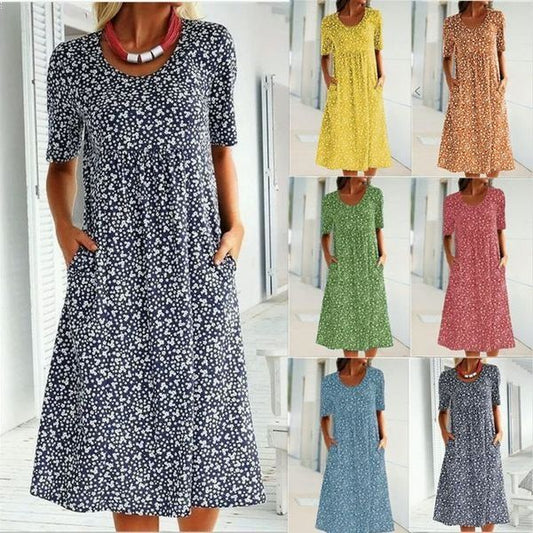 💖Rochie florală cu gât rotund