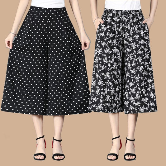 🔥Vânzare fierbinte 50% OFF🔥Femeie de talie elastică înaltă cu talie plisată din sifon cu picior larg Culottes