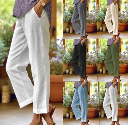 【M-4XL】👖Pantaloni cu picior drept din bumbac de in