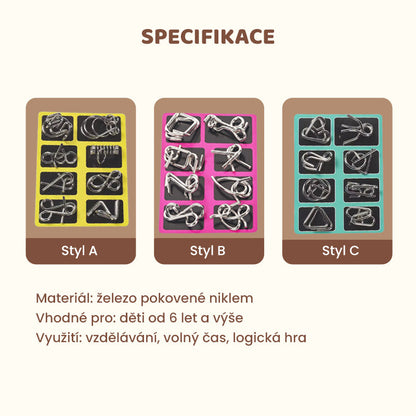 🧠 Vzdělávací intelektuální hračky IQ Toys, kovové hlavolamy Brain teaser