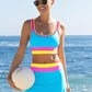 🌼 Třídílné sportovní bikiny z nylonu s barevnými bloky👙🌈
