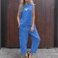 ✨Confortabil și respirabil💟Ținuta de damă din 2 piese Top lejer fără mâneci și pantaloni lungi