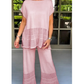 Set de două piese de culoare solidă pentru femei, cu mânecă scurtă și pantaloni