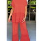Set de două piese de culoare solidă pentru femei, cu mânecă scurtă și pantaloni