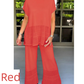 Set de două piese de culoare solidă pentru femei, cu mânecă scurtă și pantaloni
