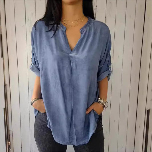 💝Casual respirabil culoare solidă V-Neck Top