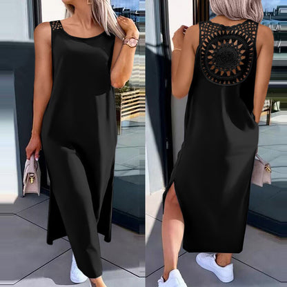 Rochie de culoare solidă de lungime medie pentru femei, cu design decupat în spate