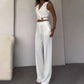 Set din două piese pentru femei: vestă fără mâneci și pantaloni cu picioare largi