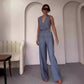 Set din două piese pentru femei: vestă fără mâneci și pantaloni cu picioare largi