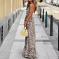 Rochie lungă sexy fără bretele cu imprimeu leopard