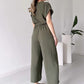 💖Femeii V-Neck cu mânecă scurtă Casual Jumpsuit