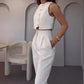 Costum elegant din două piese pentru femei (top fără mâneci și pantaloni cu talie înaltă)
