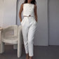 Costum elegant din două piese pentru femei (top fără mâneci și pantaloni cu talie înaltă)