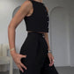 Costum elegant din două piese pentru femei (top fără mâneci și pantaloni cu talie înaltă)
