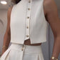 Costum elegant din două piese pentru femei (top fără mâneci și pantaloni cu talie înaltă)