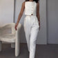 Costum elegant din două piese pentru femei (top fără mâneci și pantaloni cu talie înaltă)
