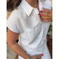 Set elegant din două piese, cămașă cu mânecă scurtă din in și bumbac și pantaloni cu picior lat