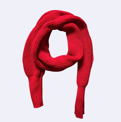 Women's Solid Knitted Sweater Scarf with Sleeves