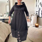 Rochie hanorac cu cordon, cu crăpătură patchwork și buton
