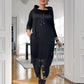Rochie hanorac cu cordon, cu crăpătură patchwork și buton
