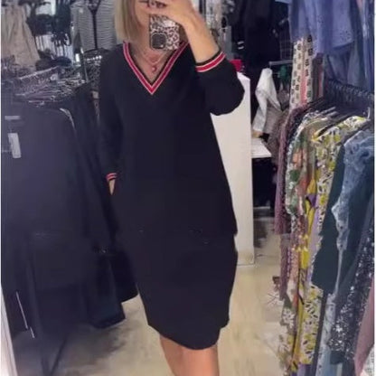 Women's Casual Knitted V-Neck Dress