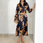 💕Belted Lapel Long Sleeve Printed Rochii pentru femei💃