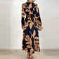 💕Belted Lapel Long Sleeve Printed Rochii pentru femei💃