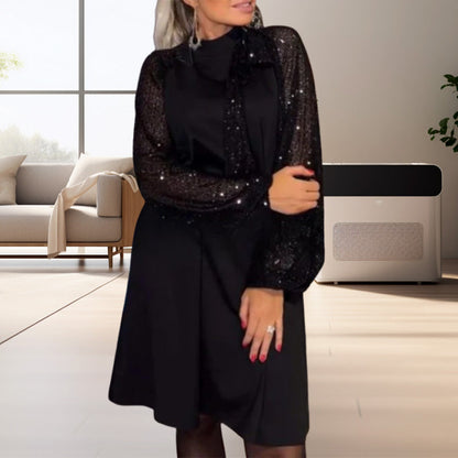 ✨Rochie cu gât de cravată și patchwork cu paiete pentru femei