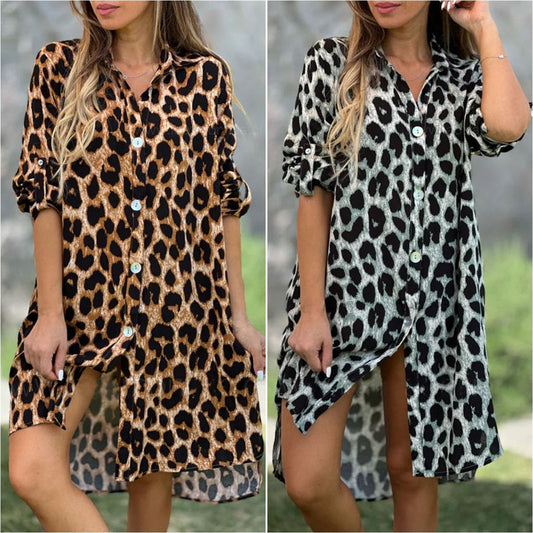 Rochie cămașă supradimensionată cu imprimeu leopard