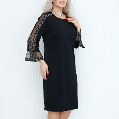 Rochie elegantă patchwork cu mânecă evazată