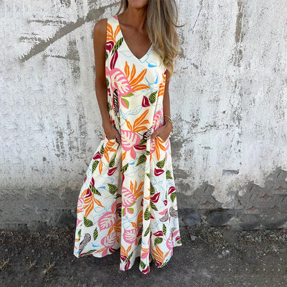 🌸💐 Rochii de primăvară fără mâneci cu gât în V