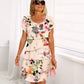 🌸 Rochie în cascadă cu imprimare florală în mai multe plante