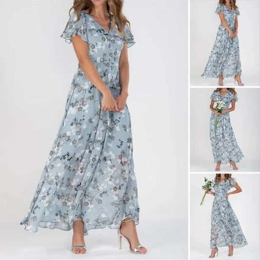 【M-3XL】🌊 Rochie maxi cu mânecă scurtă imprimată cu flori