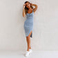 👗Rochie denim cu decolteu ascuțit!
