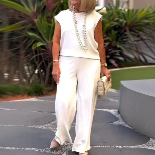 Set de pantaloni și top fără mâneci cu gât rotund pentru femei