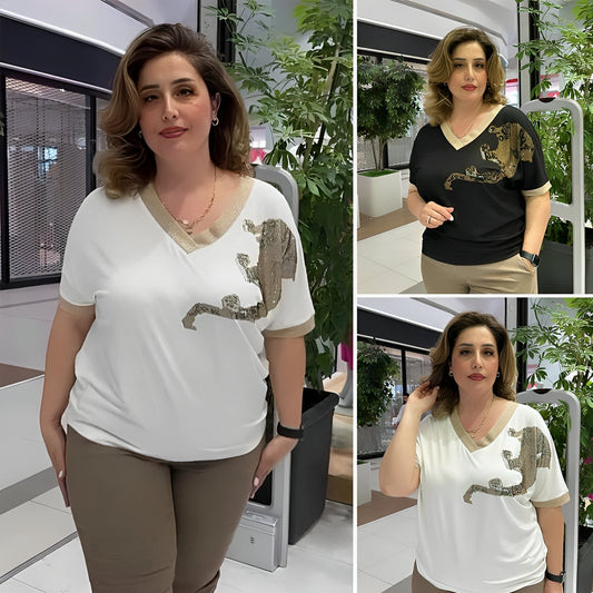 💐 Top cu decolteu în V imprimat la modă pentru femei
