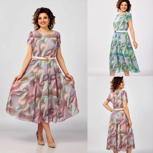 💞 Rochie de vis cu flori abstracte（Include curea）