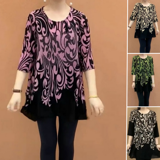 Top lejer pentru femei cu imprimeu și decolteu rotund