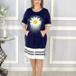 👗Rochie cu gât rotund și buzunar imprimat
