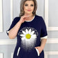 👗Rochie cu gât rotund și buzunar imprimat