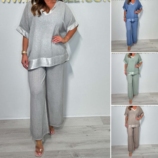 💗Set de două piese cu gât în V din bumbac și lenjerie casual pentru femei