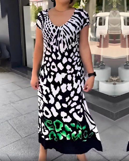 Rochie tipărită casual cu mânecă scurtă
