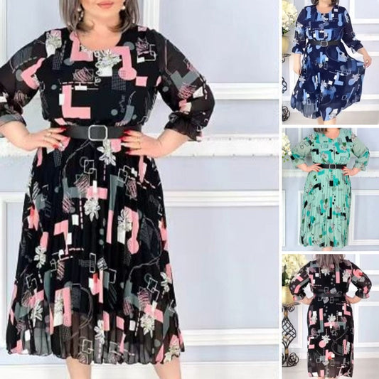 【S-4XL】🌺Rochie Flowy plisată pentru femei cu curea