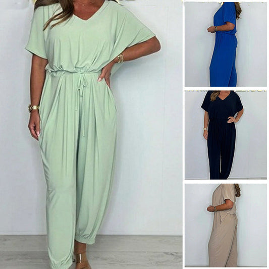 【S-3XL】💖V-neck culoare solidă costum liber