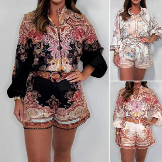 🌷 Imprimate buton jos cămașă Top două piese Set