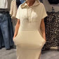 💖Rochie lungă solidă cu glugă și mâneci scurte pentru femei