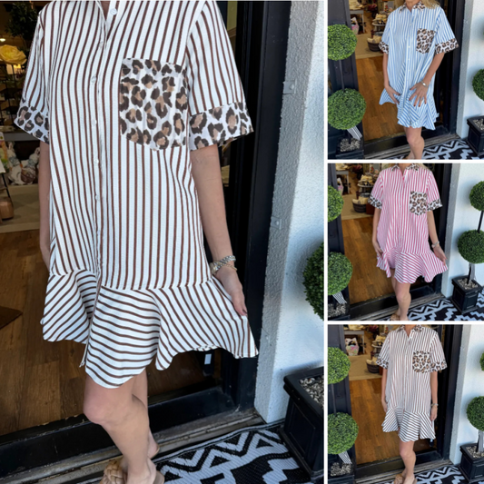 ✨Rochie cămașă cu imprimeu leopard cu dungi la modă pentru femei
