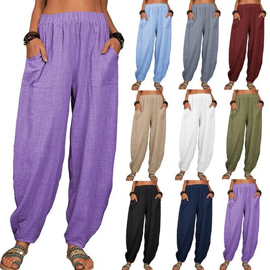 👚 Pantaloni cu picior lat din in și bumbac pentru femei